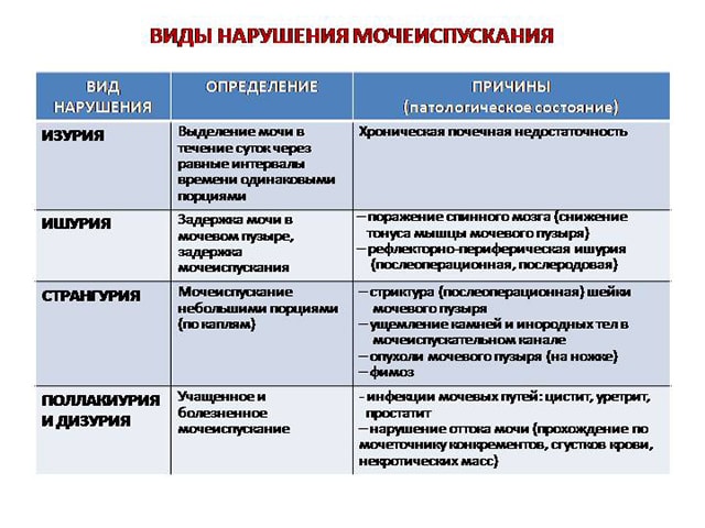Виды нарушения мочеиспускания