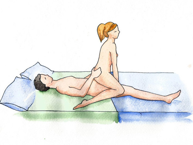 Разновидность позы женщина сверху Схематический рисунок